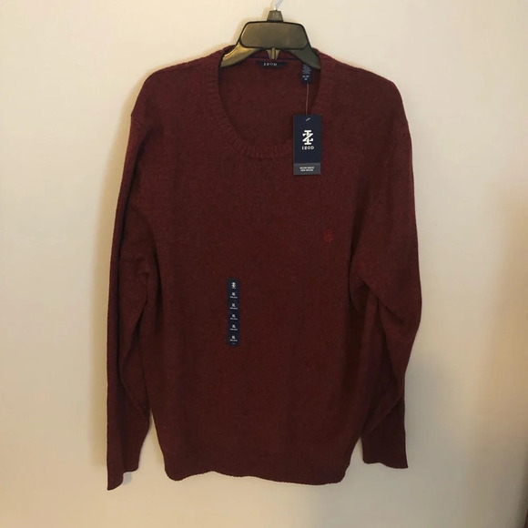 IZOD Men's Burgandy Sweater Long Sleeve Crew Neck Cotton Blend Size XL NWT - Picture 1 of 6